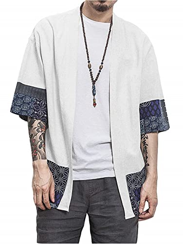 PERDONTOO Sommerjacke Mode Herren Jacke Strickjacke Paar Kimono Mantel lässig Kurze Ärmel Baggy Tops (XXL, Weiß) von PERDONTOO
