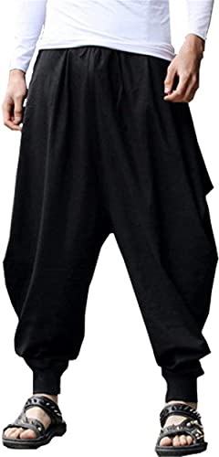 PERDONTOO Herren Casual Baggy Kordelzug Hippie Boho Aladin Haremshose, Schwarz, 48 von PERDONTOO