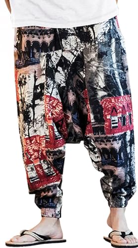 perdontoo Haremshose für Herren und Damen, lockere Passform, Boho, Yoga, Hippie, Aladin, tiefer Schritt, Stil 8, 56 von PERDONTOO