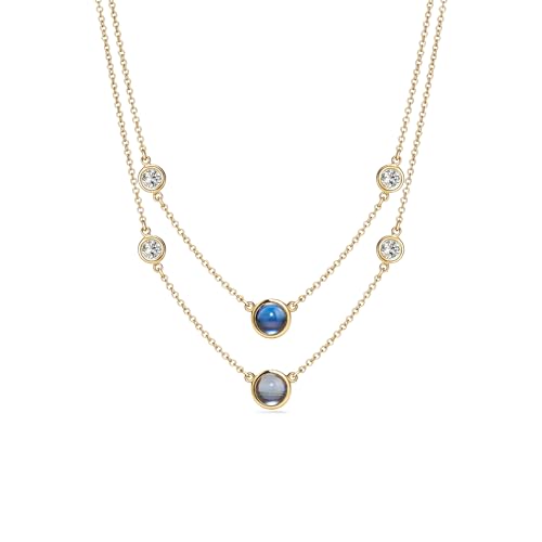 PERIMADE Halskette mit doppeltem Fotoprojektions-Anhänger, personalisierter Text und Liebe in 100 Sprachen, geschichtete CZ-Charm-Halskette, individuelles Layering-Gedenkschmuck, Geschenk für Frauen von PERIMADE
