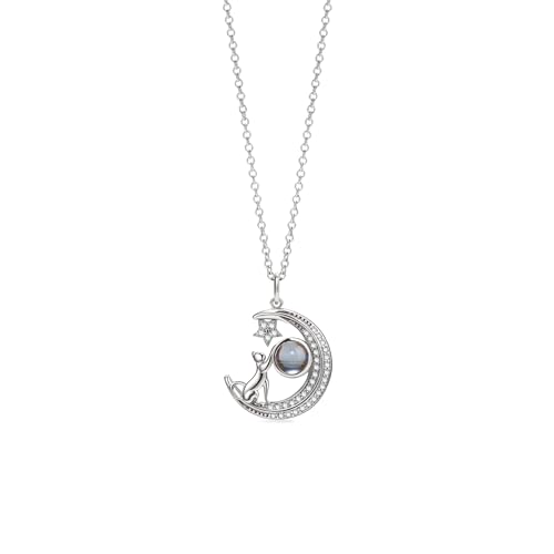 PERIMADE Personalisierte Bild-Katzen-Projektions-Halskette, individueller Zirkonia-Mond-Stern-Foto-Anhänger, individueller Text und Liebe in 100 Sprachen, Kitty-Charm-Halskette, Gedenkgeschenk für PERIMADE Personalisierte Bild-Katzen-Projektions-Halskette, individueller Zirkonia-Mond-Stern-Foto-Anhänger, individueller Text und Liebe in 100 Sprachen, Kitty-Charm-Halskette, Gedenkgeschenk für von PERIMADE
