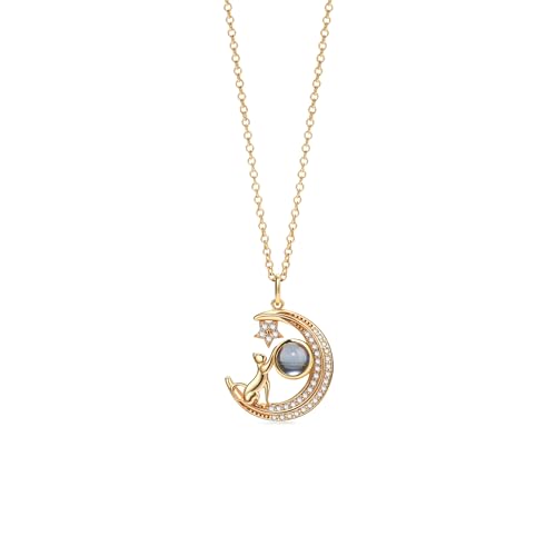 PERIMADE Personalisierte Bild-Katzen-Projektions-Halskette, individueller Zirkonia-Mond-Stern-Foto-Anhänger, individueller Text und Liebe in 100 Sprachen, Kitty-Charm-Halskette, Gedenkgeschenk für PERIMADE Personalisierte Bild-Katzen-Projektions-Halskette, individueller Zirkonia-Mond-Stern-Foto-Anhänger, individueller Text und Liebe in 100 Sprachen, Kitty-Charm-Halskette, Gedenkgeschenk für von PERIMADE