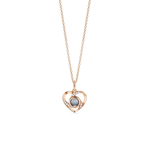 PERIMADE Personalisierte Bildprojektions-Halskette, personalisierter Herz-Foto-Anhänger, individueller Text und Liebe in 100 Sprachen, CZ-Memory-Charm-Halskette, 925er-Sterlingsilber, Gedenkgeschenk von PERIMADE