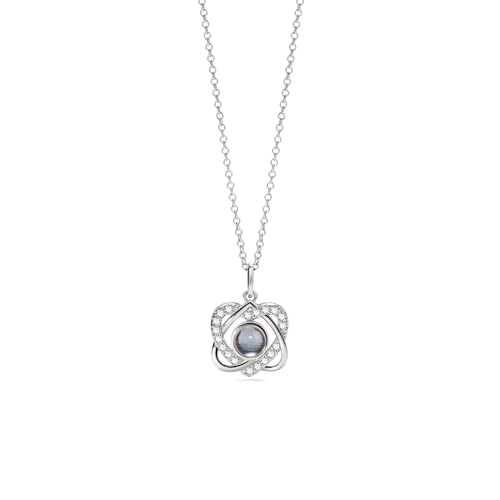 PERIMADE Personalisierte Foto-Projektions-Halskette, personalisiertes Gedenkbild, Doppelherz-Anhänger, individueller Text und Liebe in 100 Sprachen, Zirkonia, Charm-Halskette, 925er Sterlingsilber von PERIMADE