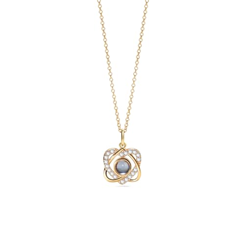 PERIMADE Personalisierte Foto-Projektions-Halskette, personalisiertes Gedenkbild, Doppelherz-Anhänger, individueller Text und Liebe in 100 Sprachen, Zirkonia, Charm-Halskette, 925er Sterlingsilber von PERIMADE