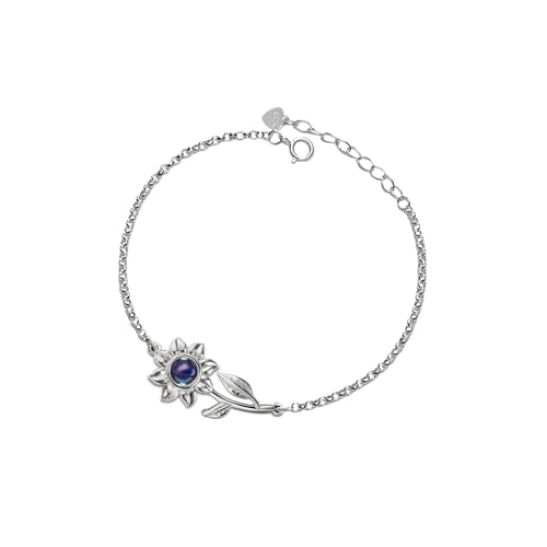 PERIMADE Personalisiertes Foto-Projektions-Armband mit Bild im Inneren, personalisierter Text und Liebe in 100 Sprachen, Sonnenblumen-Charm-Armband, 925er-Sterlingsilber, Sonnenblumen-Gedenkschmuck von PERIMADE