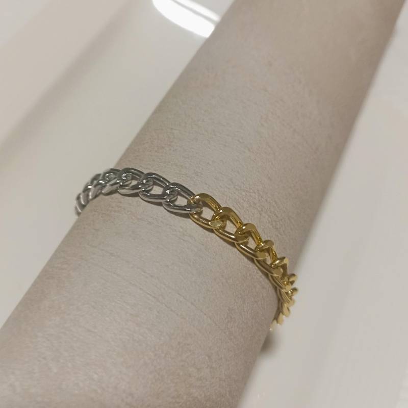 Zweifarbiges Gold Und Silber Armband, Schmuck Aus Gemischtem Metall, Zierliches Kettenarmband, Frauen Weihnachtsgeschenke, Geschenk Für Sie von PERLEJEWELLERYDesign