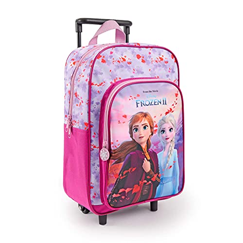 PERLETTI Frozen Kindergartenrucksack Mädchen 3 4 5 6 Jahre - Eiskönigin Kinderrucksack mit 2 Rollen und Fronttasche - Kleinkind Rollrucksack Trolley Backpack Kindergarten mit Anna ELSA - 36x25x12 cm von PERLETTI