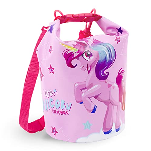 Kinder Dry Bag Badetasche 5L Wasserdicht - Wasserabweisende Tasche für Kleine Mädchen - Rosa Pink Kindertasche Rucksack für Schwimmen Strand See Kindergarten - 25x18x18 cm - Perletti (Einhorn) von PERLETTI