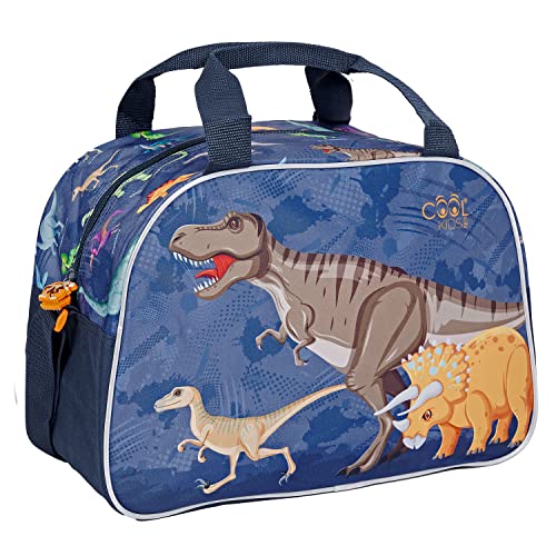 Kinder Sporttasche Blau Kleine Jungen - wasserdichte Schwimmtasche Kleinkind 3 4 5 6 Jahre - Reflektierende Umhängetasche Badetasche Kindergarten Reisen Sport - 28x41x21 cm - Perletti (Dinosaurier) von PERLETTI