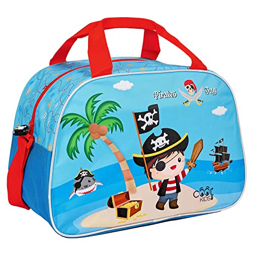 PERLETTI Kinder Sporttasche Blau Kleine Jungen - wasserdichte Schwimmtasche Kleinkind 3 4 5 6 Jahre - Reflektierende Umhängetasche Badetasche Kindergarten Reisen Sport - 28x41x21 cm (Pirat) von PERLETTI