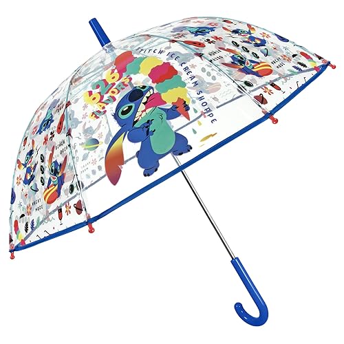 Lilo Stitch Regenschirm Transparent für Kinder 3 4 5 6 Jahre - Disney Kinderschirm Manuell für Jungen Mädchen Kindergarten - Durchsichtiger Kinderregenschirm Regen Schirm - Durchmesser 74 cm von PERLETTI
