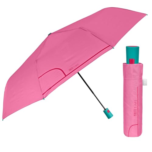 Mehrfarbiger Regenschirm Automatik für Frauen mit Punkten - Taschenschirm Taschenregenschirm Kompakt Mini Leicht Winddicht - Regen Schirm Klein Reisen - Durchmesser 96 cm (Bonbonrosa) von PERLETTI
