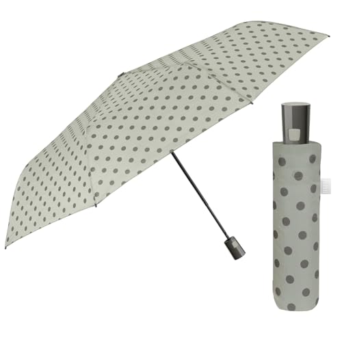 Mehrfarbiger Regenschirm Automatik für Frauen mit Punkten - Taschenschirm Taschenregenschirm Kompakt Mini Leicht Winddicht - Regen Schirm Klein Reisen - Durchmesser 96 cm (Grau mit Punkten) von PERLETTI