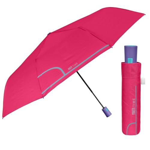 Mehrfarbiger Regenschirm Automatik für Frauen mit Punkten - Taschenschirm Taschenregenschirm Kompakt Mini Leicht Winddicht - Regen Schirm Klein Reisen - Durchmesser 96 cm (Himbeerrot) von PERLETTI