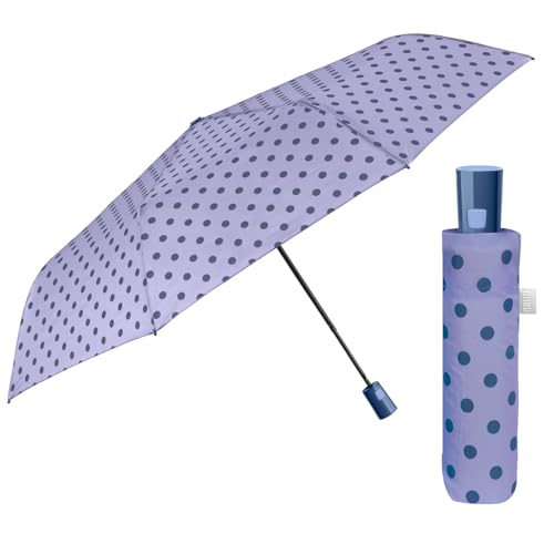 Mehrfarbiger Regenschirm Automatik für Frauen mit Punkten - Taschenschirm Taschenregenschirm Kompakt Mini Leicht Winddicht - Regen Schirm Klein Reisen - Durchmesser 96 cm (Lila mit Punkten) von PERLETTI