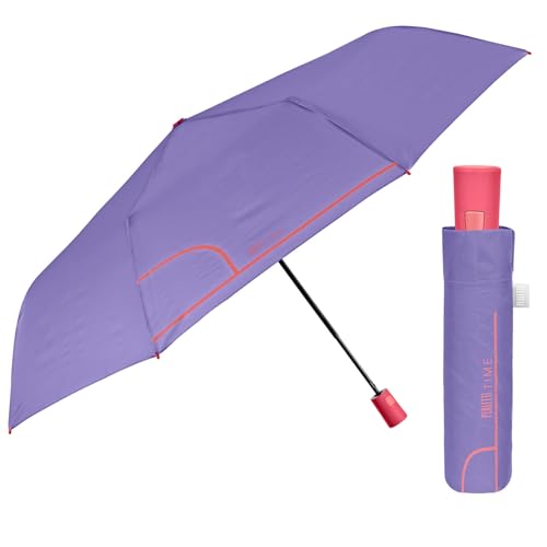 Mehrfarbiger Regenschirm Automatik für Frauen mit Punkten - Taschenschirm Taschenregenschirm Kompakt Mini Leicht Winddicht - Regen Schirm Klein Reisen - Durchmesser 96 cm (Violett) von PERLETTI
