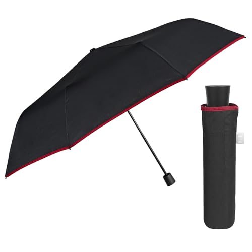 Nadelstreifen Regenschirm Herren mit Manueller Öffnung - Schwarzer Taschenschirm Sturmfest Kompakt Windsicher - Herrenschirm Schirm Jungen mit Streifen - Durchmesser 97 cm - Perletti (Schwarz) von PERLETTI