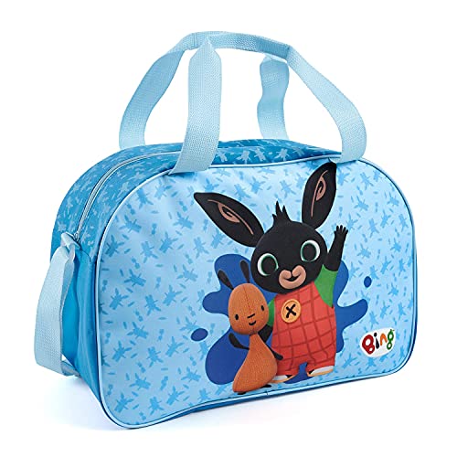 PERLETTI Bing Sporttasche für Kleinkinder Kindergarten - Blaue Schwimmtasche Kinder Mädchen Jungen mit Schwarzem Kaninchen und Karotte - Sport Kindertasche Umhängetasche Duffel Bag - 28x41x21 cm von PERLETTI