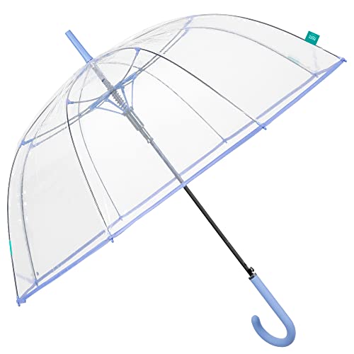 PERLETTI Blau Regenschirm Transparent für Damen Frauen - Durchsichtiger Schirm Kuppel Förmigen Windfest - Glockenregenschirm Stockschirm Automatik Sturmfest Klar Größ - Durchmesser 89 cm (Hellblau) von PERLETTI