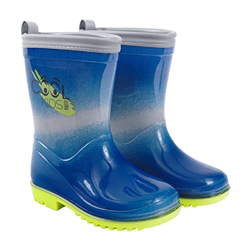 PERLETTI Blauer Gummistiefel Reflektierend Kleinkind Jungen - Regenstiefel Wasserdicht Kinder Kindergarten 3 4 5 6 Jahre - Regen Stiefeletten Rutschfest mit Grünen Details (Blau und Grün, 22/23 EU) von PERLETTI