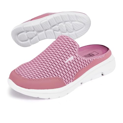 PERLETTI Damen Clogs Sneakers Leicht Atmungsaktiv - Rosa Grau Slip On Pantoletten Sandalen Sabots Frauen für Freizeit - Damensandalen Hausschuhe Bequem rutschfest mit Absatz (Rosa, 36 EU) von PERLETTI