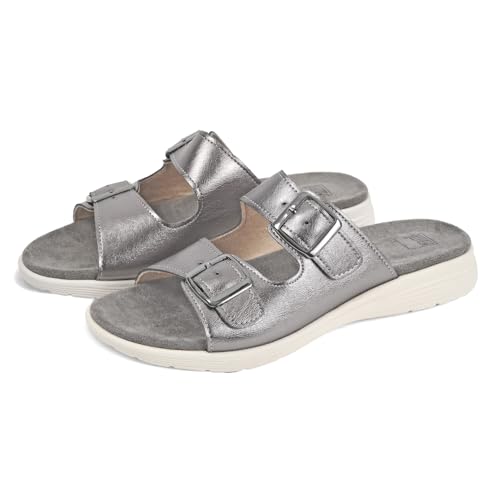 PERLETTI Damensandalen Pantoletten Leicht mit Weicher Rutschfester Sohle - Damen Frauen Sommerliche Sandalen - Atmungsaktive Hausschuhe Pantoffeln für Haus Strand Strasse Outdoor (Grau, 40 EU) von PERLETTI