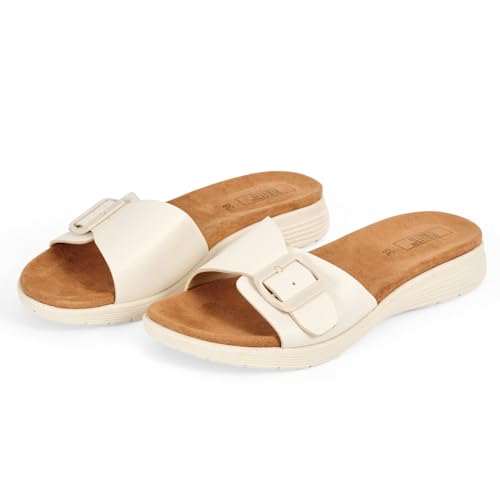 PERLETTI Damensandalen Pantoletten Leicht mit Weicher Rutschfester Sohle - Damen Frauen Sommerliche Sandalen - Atmungsaktive Hausschuhe Pantoffeln für Haus Strand Strasse Outdoor (Creme, 38 EU) von PERLETTI