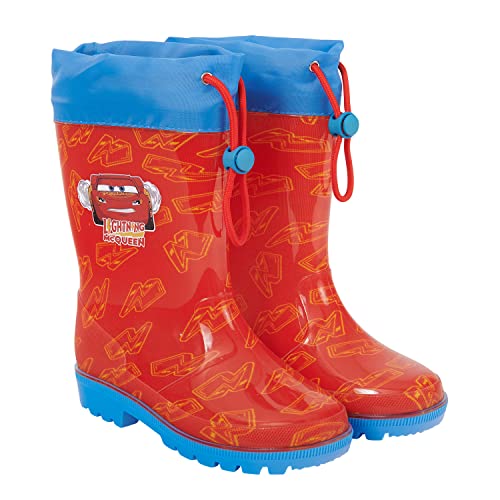 PERLETTI Disney Cars Gummistiefel Kinder Kleinkind - Wasserdichte Regen Stiefel Jungen mit Lightning McQueen Pixar Auto - Bunte Stiefeletten mit Rutschfester Sohle und Kordelzug Gelb (Rot, 22/23 EU) von PERLETTI