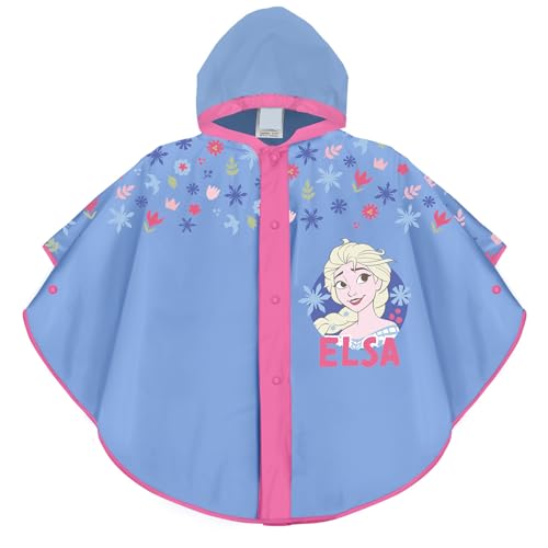 PERLETTI Disney Frozen 2 Kinder Regenponcho Wasserdicht Lila - Die Eiskönigin II Regen Cape Kleine Mädchen mit Anna ELSA - Regenjacke 3 4 5 6 Jahre mit Kapuze und Knöpfe (3-6 Jahre, Blau und Pink) von PERLETTI