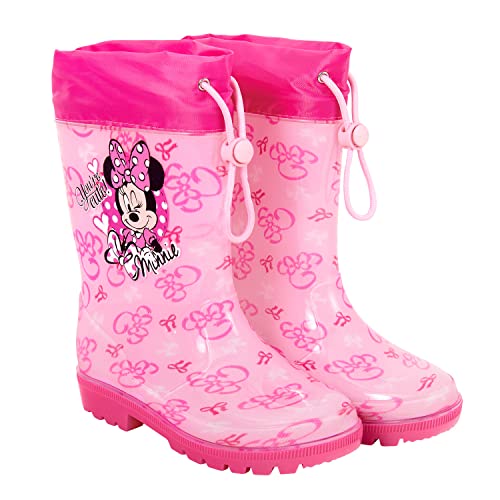 PERLETTI Disney Minni Maus Gummistiefel Rosa Pink - Minnie Mouse Kinder Stiefel Wasserdicht - Kleine Mädchen Regen Stiefeletten mit Schleifen - rutschfeste Sohle und Kordelzug (Rosa, 24/25 EU) von PERLETTI