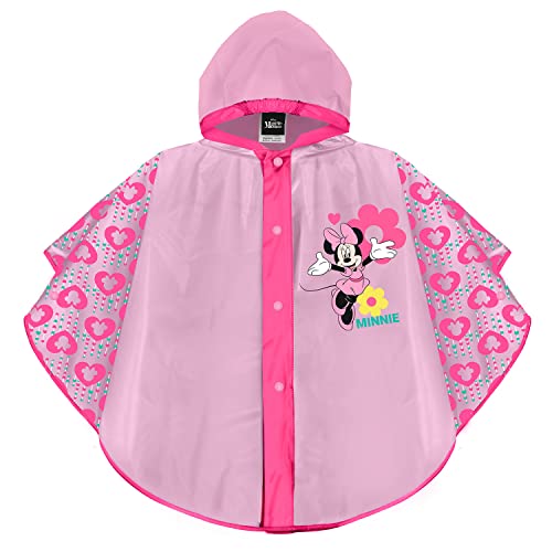 PERLETTI Disney Minnie Mouse Regen Poncho Rosa für Kinder 2 3 4 5 Jahre - Minni Maus Regenmantel Pink Wasserdicht für Kleine Mädchen - Kleinkinder Regencape Lila Details mit Kapuze Knöpfe (Rosa) von PERLETTI