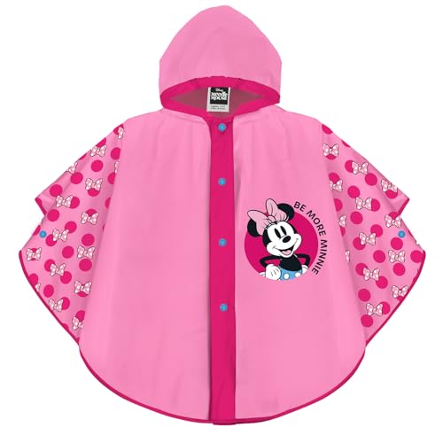 PERLETTI Disney Minnie Mouse Regen Poncho Rosa für Kinder 2 3 4 5 Jahre - Minni Maus Regenmantel Wasserdicht für Kleine Mädchen - Kleinkinder Regencape Details mit Kapuze Knöpfe (2-5 Jahre, Fuchsia) von PERLETTI