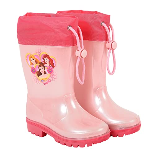 PERLETTI Disney Prinzessinnen Regenstiefel für Kleine Mädchen - Princess Stiefeletten Cinderella Arielle Rapunzel - Wasserdichte Stiefel mit Rutschfeste Sohle und Kordelzug (Rosa, 22/23 EU) von PERLETTI