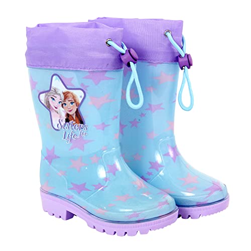 PERLETTI Disney die Eiskönigin II Gummistiefel mit ELSA Anna - Frozen 2 Regenstiefeln Türkis Lila für Kleine Mädchen - wasserdichte Stiefel mit rutschfeste Sohle und Kordelzug (Hellblau, 22/23 EU) von PERLETTI