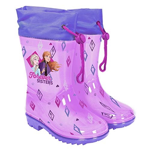 PERLETTI Disney die Eiskönigin II Regenstiefel Elsa Anna - Frozen 2 Regen Stiefeletten Diamantmuster für Kleine Mädchen - Wasserdichte Stiefel mit Rutschfeste Sohle und Kordelzug (Violett, 22/23 EU) von PERLETTI