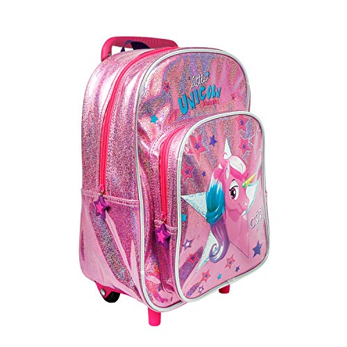 PERLETTI Einhorn Kleine Rucksack mit Rollen für Kinder 2/5 Jahre - Reflektierende Unicorn Schultasche Mädchen Sicherheit - Maternelle Pink Kindergartenrucksack mit Reflektor - 32x23x15 cm (Einhorn) von PERLETTI