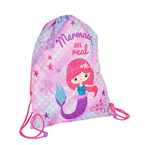 PERLETTI Einhorn Meerjungfrau Turnbeutel für Kinder - Schuhe Sportbeutel Rosa Silber für Kleine Mädchen - Schuhbeutel Sportsack für Kindergarten Grundschule Sport Reisen - 39x31 cm (Meerjungfrau) von PERLETTI