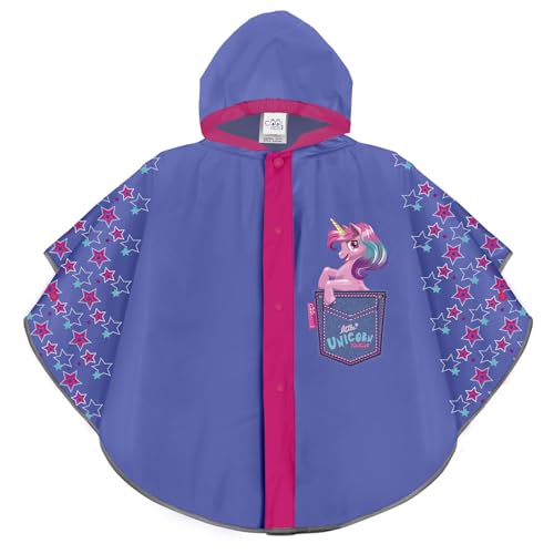 PERLETTI Einhorn Regenponcho Mädchen 3 4 5 6 Jahre - Pink Unicorn Regenjacke für Kinder mit Reflektorstreifen - Umhang Reflektierend Wasserdicht Regen Mantel mit Kapuze (Lila) von PERLETTI