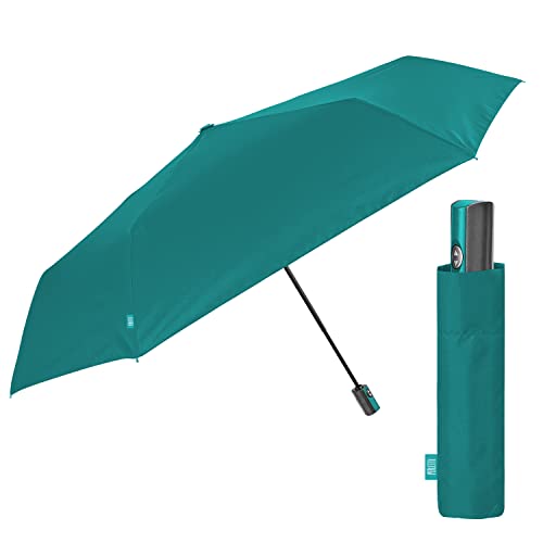 PERLETTI Extra Flacher Regenschirm Herren Damen - Einfarbiger Taschenschirm Auf Zu Automatik - Automatischer Regen Schirm Windfest Widerstandsfähig und Sturmsicher - Durchmesser 95 cm (Blau Grün) von PERLETTI