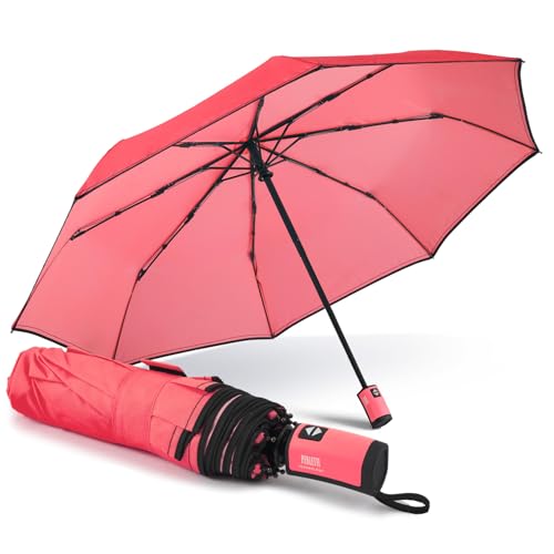 PERLETTI Farbige Regenschirm Damen Ultra Leicht Auf Zu Automatik - Kleiner Taschenschirm Frauen Mädchen Handtasche - Mini Regen Schirm Kompakt Sturmsicher Sturmfest (Neonfuchsia) von PERLETTI