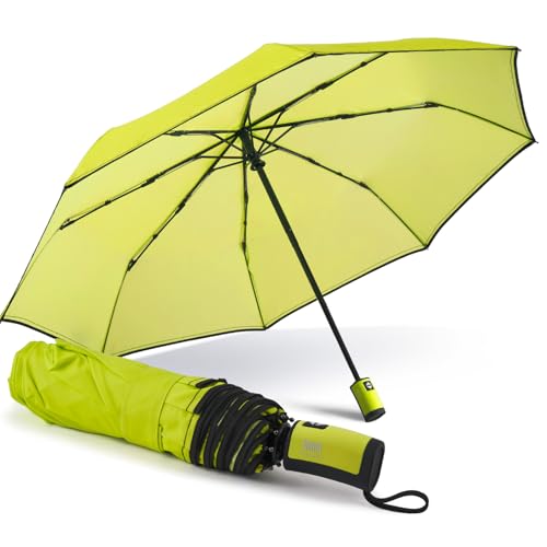 PERLETTI Farbige Regenschirm Damen Ultra Leicht Auf Zu Automatik - Kleiner Taschenschirm Frauen Mädchen Handtasche - Mini Regen Schirm Kompakt Sturmsicher Sturmfest (Neongrün) von PERLETTI