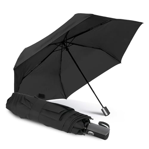 PERLETTI Farbige Regenschirm Damen Ultra Leicht Auf Zu Automatik - Kleiner Taschenschirm Frauen Mädchen Handtasche - Mini Regen Schirm Kompakt Sturmsicher Sturmfest (Schwarz Extra Flach) von PERLETTI
