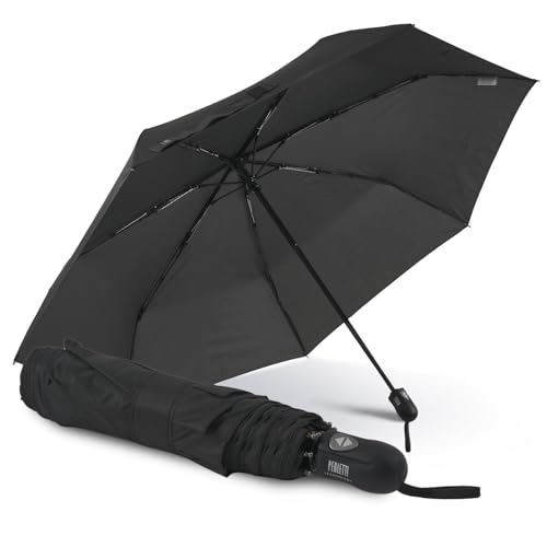 PERLETTI Farbige Regenschirm Damen Ultra Leicht Auf Zu Automatik - Kleiner Taschenschirm Frauen Mädchen Handtasche - Mini Regen Schirm Kompakt Sturmsicher Sturmfest (Schwarz Super Slim) von PERLETTI