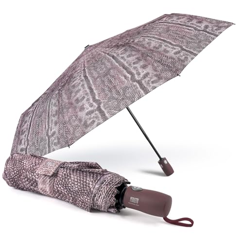 PERLETTI Farbige Regenschirm Damen Ultra Leicht mit Auf Zu Automatik - Kleiner Taschenschirm Frauen Mädchen Handtasche - Mini Regen Schirm Kompakt Sturmsicher Sturmfest (Rosa Schlangenledermuster) von PERLETTI