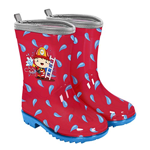 PERLETTI Feuerwehrmann Gummistiefel Reflektierend Kleinkind Jungen - Regenstiefel Wasserdicht Kinder Kindergarten 3 4 5 6 Jahre - Wasser Kinderstiefel Rot Blau Rutschfest (Feuerwehrmann, 24-25) von PERLETTI