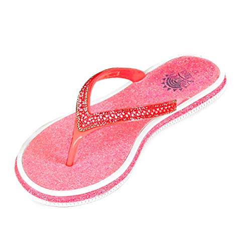 PERLETTI Flip Flops Damen mit Glitzer - Sommer Zehentrenner Pantoletten für Kinder Mädchen - Farbige Badelatschen Modisch Glitter - Bade Strand Haus Schuhe Schlappen für Frauen (Pink, Numeric_37) von PERLETTI