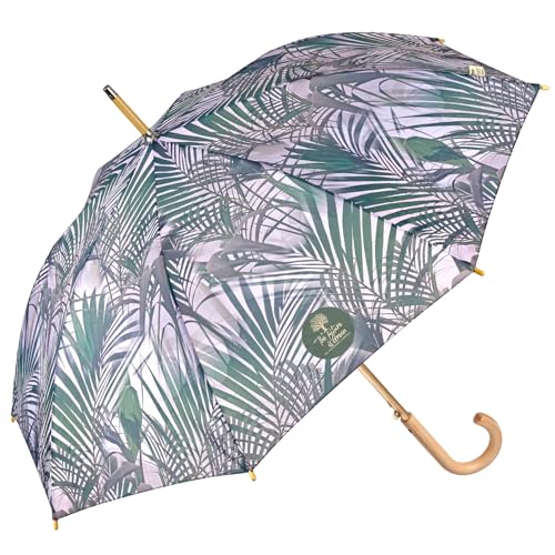 PERLETTI GREEN Regenschirm Groß Ökologisch Damen - Regen Stockschirm Automatik Eco Naturverbunden Umweltfreundlich Geschenk - Öko Damenschirm Recyceltem Material - Durchm 102 cm (Kentia) von PERLETTI