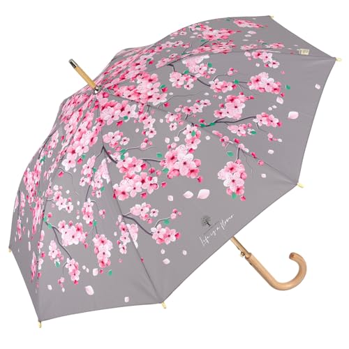 PERLETTI GREEN Regenschirm Groß Ökologisch Damen - Regen Stockschirm Automatik Eco Naturverbunden Umweltfreundlich Geschenk - Öko Damenschirm Recyceltem Material - Durchm 102 cm (Kirschblüten) von PERLETTI