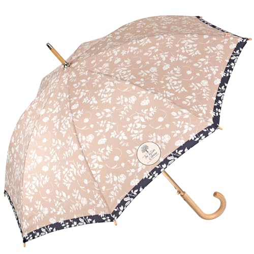 PERLETTI GREEN Regenschirm Groß Ökologisch Damen - Regen Stockschirm Automatik Eco Naturverbunden Umweltfreundlich Geschenk - Öko Damenschirm Recyceltem Material - Durchm 102 cm (Weiße Blume) von PERLETTI